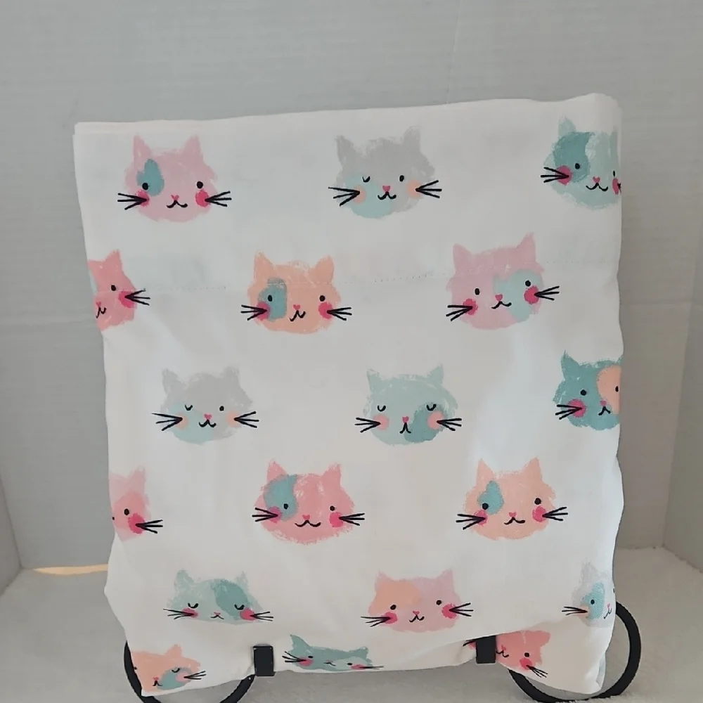 Cuddl Duds Pink Teal  Cats Faces Full Flat Sheet